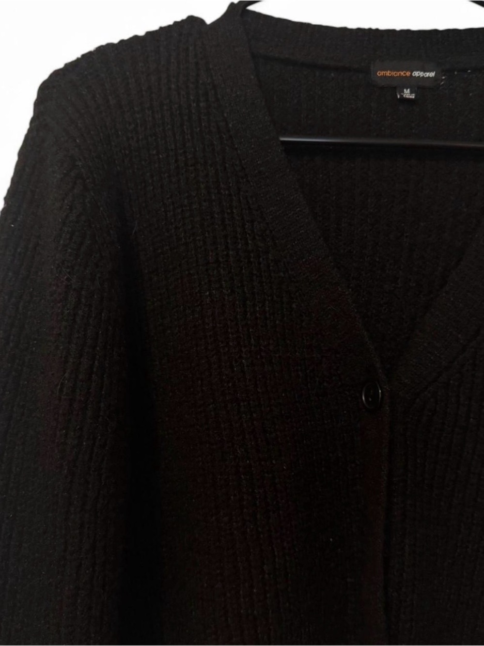 Black V-Neck Ribbed Button-Front Sweater - Picture 2 of 6